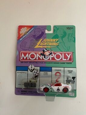 Johnny Lightning Monopoly Die-Cast White Collector Car with Red Wheels